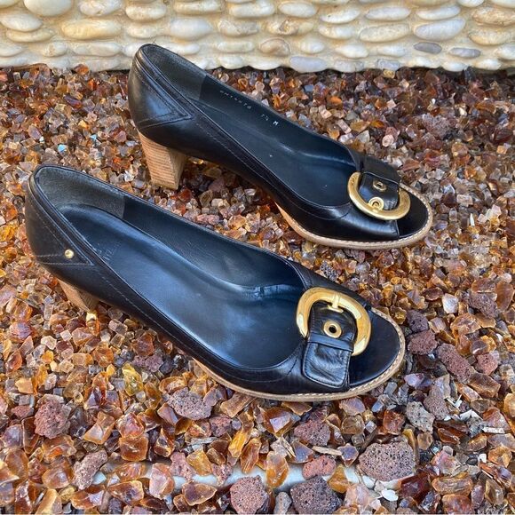 Stuart Weitzman Black Open Toe Buckle Shoes/Mules Block Heel Sandals. Size 7.5 - Picture 4 of 9